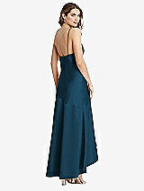 Rear View Thumbnail - Atlantic Blue Asymmetrical Drop Waist High-Low Slip Dress - Devon