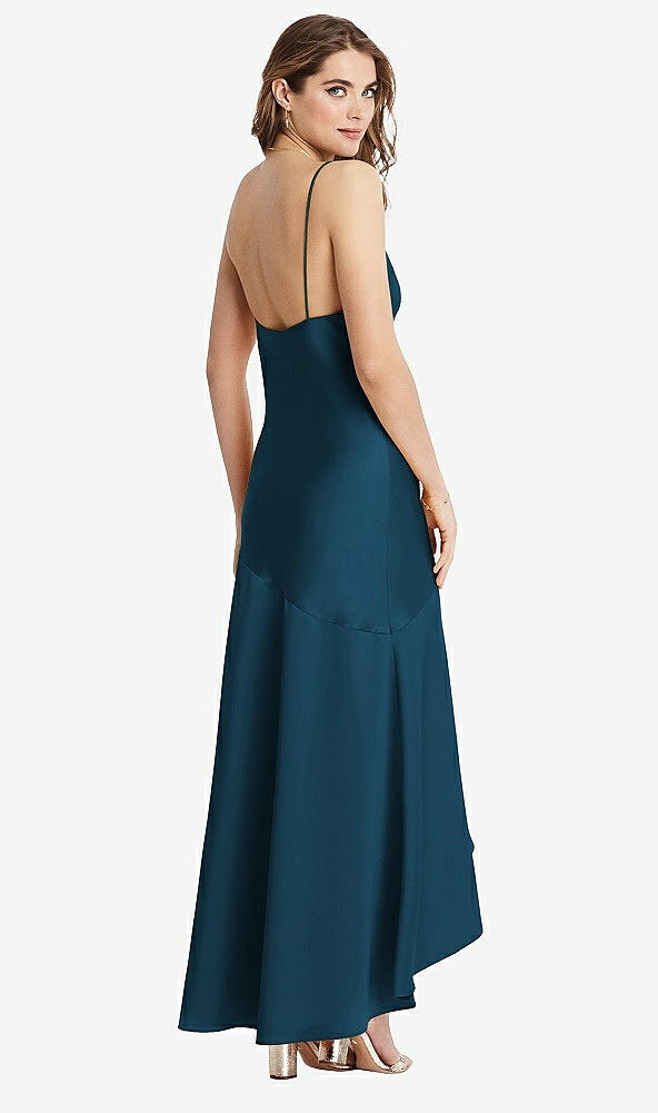 Back View - Atlantic Blue Asymmetrical Drop Waist High-Low Slip Dress - Devon