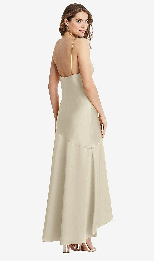 Back View - Champagne Asymmetrical Drop Waist High-Low Slip Dress - Devon