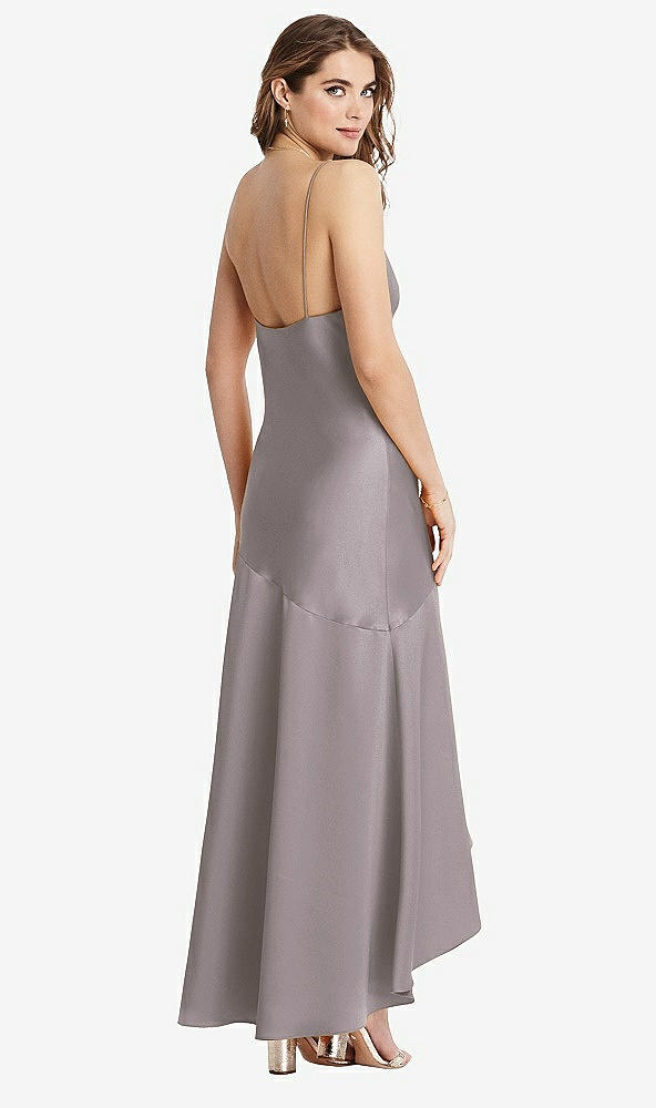 Back View - Cashmere Gray Asymmetrical Drop Waist High-Low Slip Dress - Devon