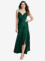 Front View Thumbnail - Hunter Green Asymmetrical Drop Waist High-Low Slip Dress - Devon