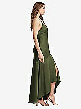 Side View Thumbnail - Olive Green Asymmetrical Drop Waist High-Low Slip Dress - Devon