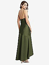 Rear View Thumbnail - Olive Green Asymmetrical Drop Waist High-Low Slip Dress - Devon