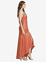 Side View Thumbnail - Terracotta Copper Asymmetrical Drop Waist High-Low Slip Dress - Devon
