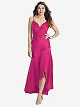 Front View Thumbnail - Think Pink Asymmetrical Drop Waist High-Low Slip Dress - Devon