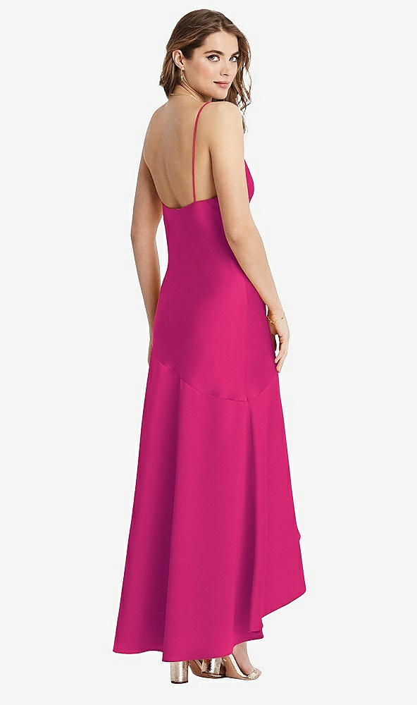 Back View - Think Pink Asymmetrical Drop Waist High-Low Slip Dress - Devon
