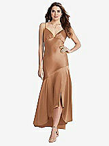 Front View Thumbnail - Toffee Asymmetrical Drop Waist High-Low Slip Dress - Devon