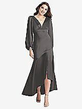 Front View Thumbnail - Caviar Gray Puff Sleeve Asymmetrical Drop Waist High-Low Slip Dress - Teagan