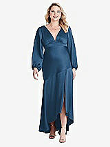 Alt View 1 Thumbnail - Dusk Blue Puff Sleeve Asymmetrical Drop Waist High-Low Slip Dress - Teagan