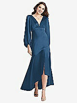 Front View Thumbnail - Dusk Blue Puff Sleeve Asymmetrical Drop Waist High-Low Slip Dress - Teagan