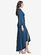 Side View Thumbnail - Dusk Blue Puff Sleeve Asymmetrical Drop Waist High-Low Slip Dress - Teagan