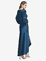Rear View Thumbnail - Dusk Blue Puff Sleeve Asymmetrical Drop Waist High-Low Slip Dress - Teagan