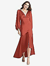 Front View Thumbnail - Amber Sunset Puff Sleeve Asymmetrical Drop Waist High-Low Slip Dress - Teagan