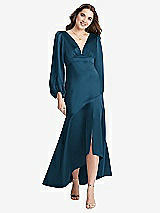 Front View Thumbnail - Atlantic Blue Puff Sleeve Asymmetrical Drop Waist High-Low Slip Dress - Teagan