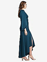 Side View Thumbnail - Atlantic Blue Puff Sleeve Asymmetrical Drop Waist High-Low Slip Dress - Teagan