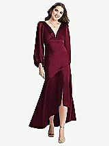 Front View Thumbnail - Cabernet Puff Sleeve Asymmetrical Drop Waist High-Low Slip Dress - Teagan