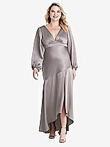Alt View 1 Thumbnail - Cashmere Gray Puff Sleeve Asymmetrical Drop Waist High-Low Slip Dress - Teagan