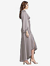 Side View Thumbnail - Cashmere Gray Puff Sleeve Asymmetrical Drop Waist High-Low Slip Dress - Teagan
