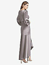 Rear View Thumbnail - Cashmere Gray Puff Sleeve Asymmetrical Drop Waist High-Low Slip Dress - Teagan
