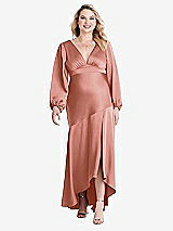 Alt View 1 Thumbnail - Desert Rose Puff Sleeve Asymmetrical Drop Waist High-Low Slip Dress - Teagan