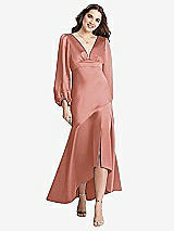Front View Thumbnail - Desert Rose Puff Sleeve Asymmetrical Drop Waist High-Low Slip Dress - Teagan