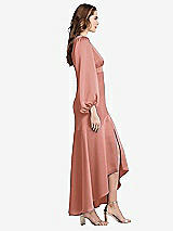Side View Thumbnail - Desert Rose Puff Sleeve Asymmetrical Drop Waist High-Low Slip Dress - Teagan