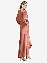 Rear View Thumbnail - Desert Rose Puff Sleeve Asymmetrical Drop Waist High-Low Slip Dress - Teagan