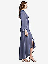 Side View Thumbnail - French Blue Puff Sleeve Asymmetrical Drop Waist High-Low Slip Dress - Teagan