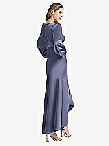 Rear View Thumbnail - French Blue Puff Sleeve Asymmetrical Drop Waist High-Low Slip Dress - Teagan