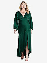 Alt View 1 Thumbnail - Hunter Green Puff Sleeve Asymmetrical Drop Waist High-Low Slip Dress - Teagan