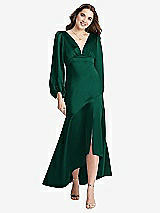 Front View Thumbnail - Hunter Green Puff Sleeve Asymmetrical Drop Waist High-Low Slip Dress - Teagan