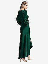 Rear View Thumbnail - Hunter Green Puff Sleeve Asymmetrical Drop Waist High-Low Slip Dress - Teagan