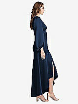 Side View Thumbnail - Midnight Navy Puff Sleeve Asymmetrical Drop Waist High-Low Slip Dress - Teagan