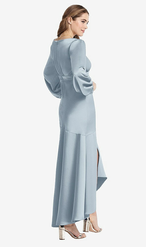 Back View - Mist Puff Sleeve Asymmetrical Drop Waist High-Low Slip Dress - Teagan