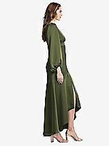 Side View Thumbnail - Olive Green Puff Sleeve Asymmetrical Drop Waist High-Low Slip Dress - Teagan