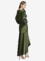 Rear View Thumbnail - Olive Green Puff Sleeve Asymmetrical Drop Waist High-Low Slip Dress - Teagan