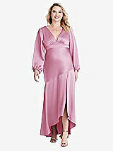 Alt View 1 Thumbnail - Powder Pink Puff Sleeve Asymmetrical Drop Waist High-Low Slip Dress - Teagan