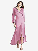 Front View Thumbnail - Powder Pink Puff Sleeve Asymmetrical Drop Waist High-Low Slip Dress - Teagan