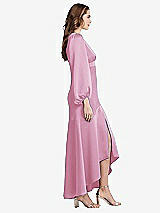 Side View Thumbnail - Powder Pink Puff Sleeve Asymmetrical Drop Waist High-Low Slip Dress - Teagan