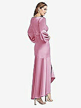 Rear View Thumbnail - Powder Pink Puff Sleeve Asymmetrical Drop Waist High-Low Slip Dress - Teagan