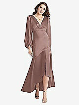 Front View Thumbnail - Sienna Puff Sleeve Asymmetrical Drop Waist High-Low Slip Dress - Teagan
