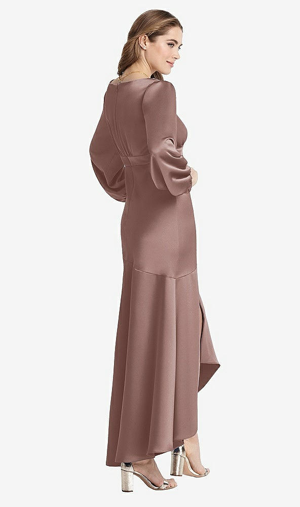 Back View - Sienna Puff Sleeve Asymmetrical Drop Waist High-Low Slip Dress - Teagan