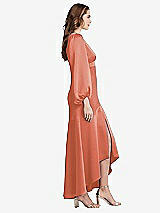 Side View Thumbnail - Terracotta Copper Puff Sleeve Asymmetrical Drop Waist High-Low Slip Dress - Teagan