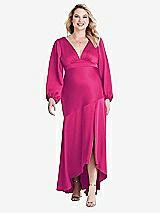 Alt View 1 Thumbnail - Think Pink Puff Sleeve Asymmetrical Drop Waist High-Low Slip Dress - Teagan