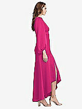 Side View Thumbnail - Think Pink Puff Sleeve Asymmetrical Drop Waist High-Low Slip Dress - Teagan