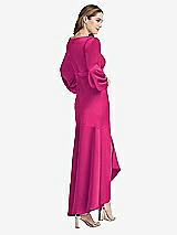 Rear View Thumbnail - Think Pink Puff Sleeve Asymmetrical Drop Waist High-Low Slip Dress - Teagan