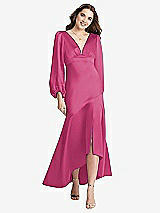 Front View Thumbnail - Tea Rose Puff Sleeve Asymmetrical Drop Waist High-Low Slip Dress - Teagan