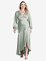 Alt View 1 Thumbnail - Willow Green Puff Sleeve Asymmetrical Drop Waist High-Low Slip Dress - Teagan