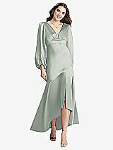 Front View Thumbnail - Willow Green Puff Sleeve Asymmetrical Drop Waist High-Low Slip Dress - Teagan