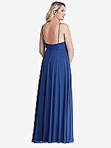 Alt View 2 Thumbnail - Classic Blue High Neck Chiffon Maxi Dress with Front Slit - Lela